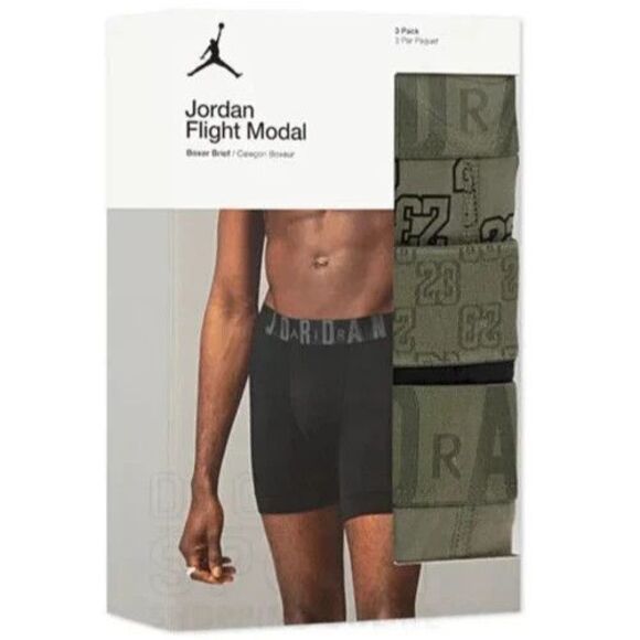 Jordan JM0691-E6F Men's Sz S Olive/Black/Monogram Flight Modal Boxer Briefs 3-Pk - Picture 1 of 9
